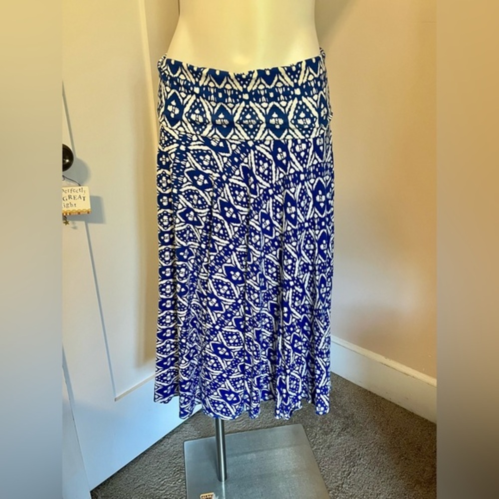 J. Crew A-Line Skirt in Blue and White Print